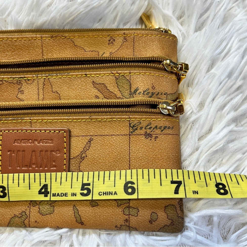 ALVIERO MARTINI Italian Vintage Geo World Map Wallet Pouch Bag 3 Zippers - Picture 8 of 9